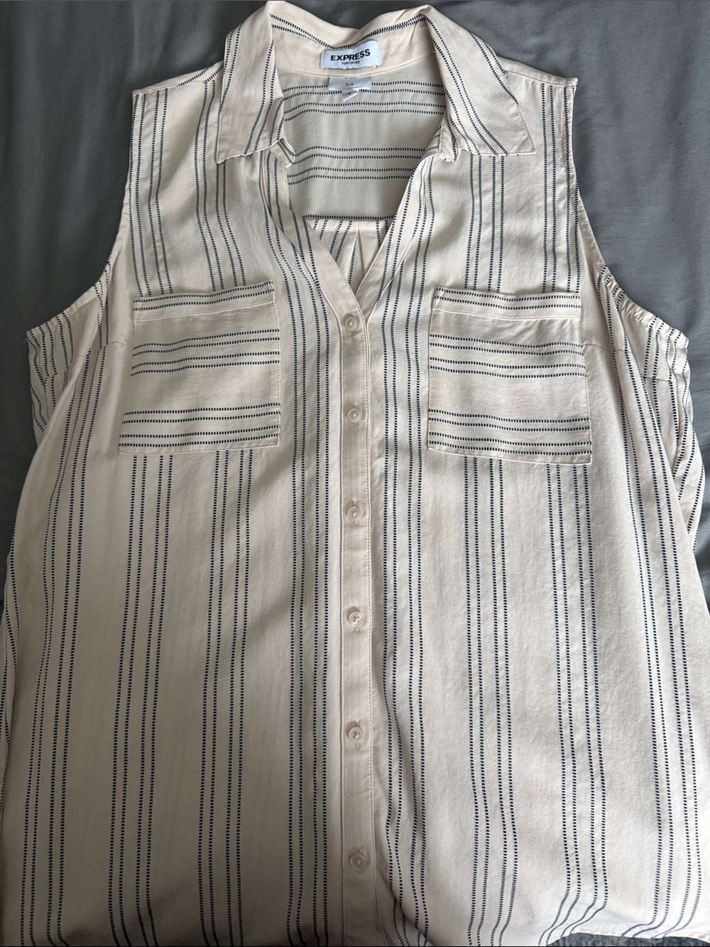 Express Cream Sleeveless Button-Front Top with Navy Stripes